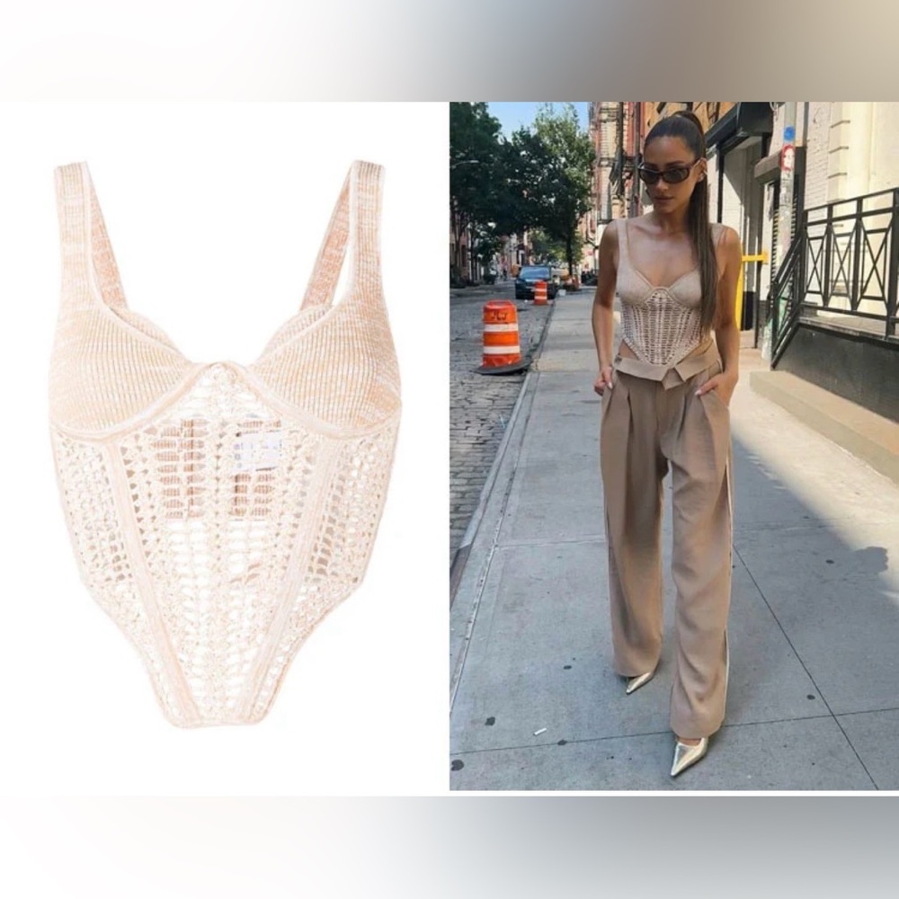Dion Lee Cream-Beige Crochet Bodysuit